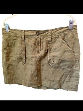 VTG Y2K Lucky Brand Green Linen Cargo Utility Mini Skirt 6 Asian Label Grunge